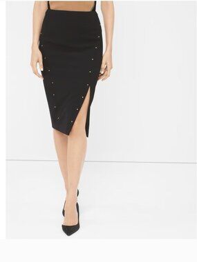 WHBM studded pencil skirt with shaping seams & off center split hem size 8
